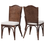 bali & pari Mahdis Natural Rattan 2-Piece Dining Chair Set with Cushion - Handwoven Wicker Accent Chair with Woven Chevron Back for Kitchen or Dining Room
